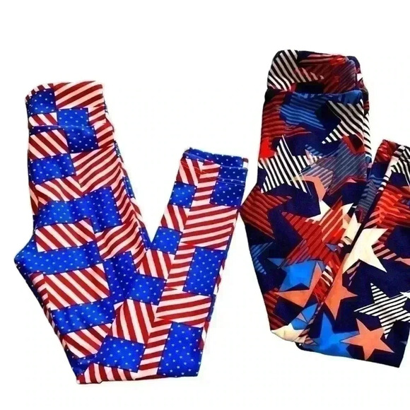 Lularoe kids Sm /Med leggings bundle. 2pair of leggings! Stars & AMERICAN FLAGS - Picture 2 of 7